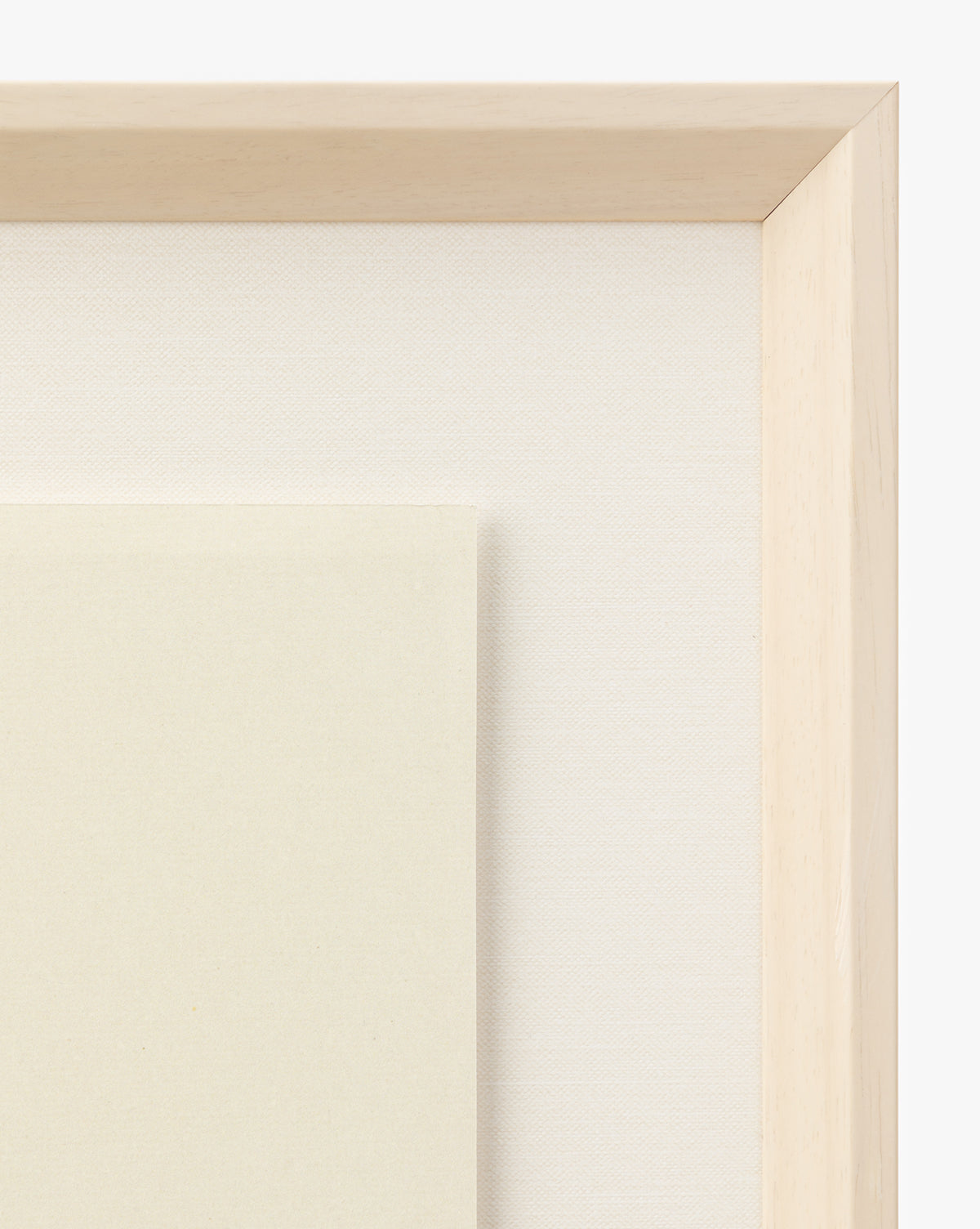 Close-up of the top right corner of a wooden frame with a light, natural finish, featuring Grape Collage on an off-white canvas and panel—ideal for displaying a giclee print in a children’s room, by McGee & Co.