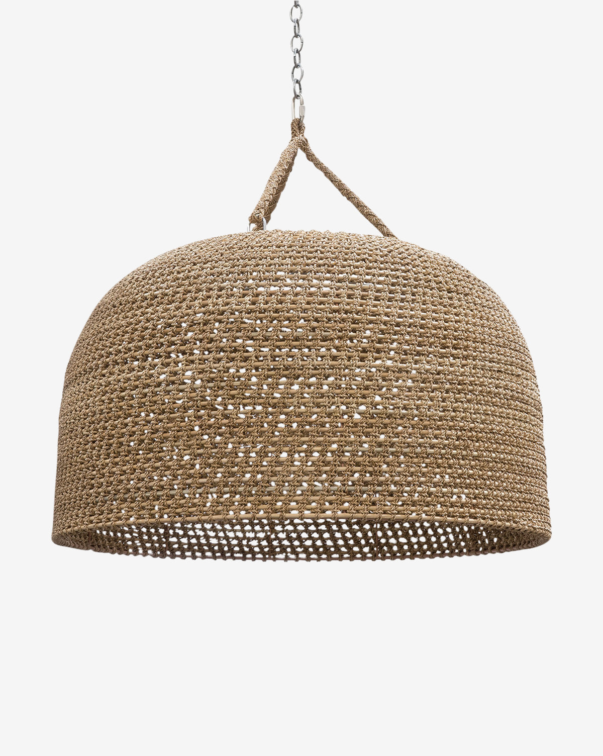The Palecek Green Oaks Oversized Pendant features a dome-shaped rattan lampshade made of woven natural fiber, suspended from a metal chain, shown against a plain white background. McGee & Co.