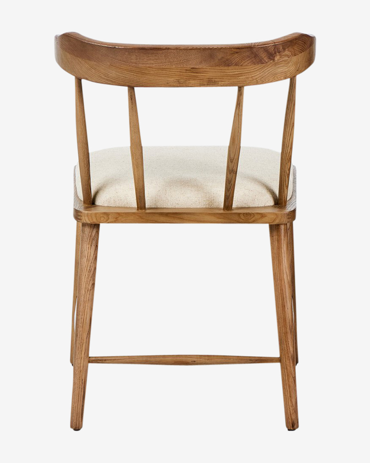 The Harper Dining Chair, crafted from solid ash, has a curved backrest, three vertical back slats, and a light beige upholstered seat, by McGee & Co.