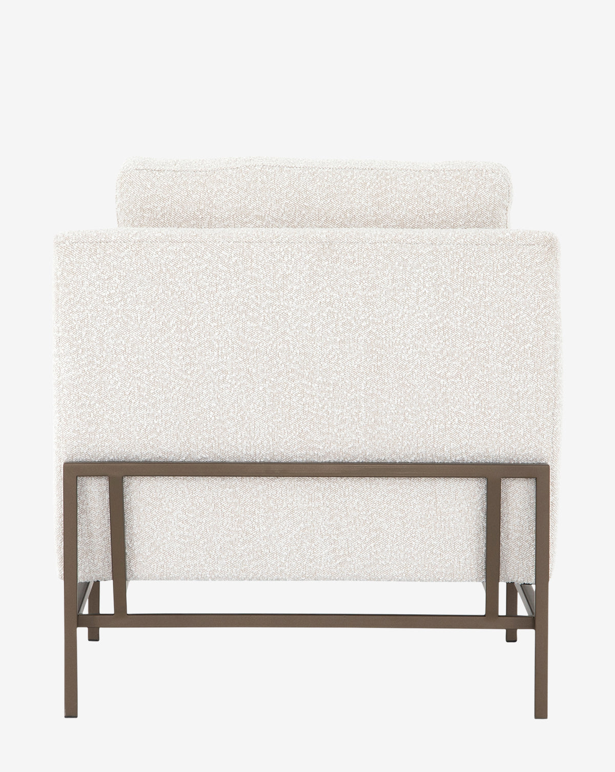 The Ivan Lounge Chair features a modern design with off-white textured upholstery and a dark metal frame, displayed from the back against a plain white backdrop, by McGee & Co.