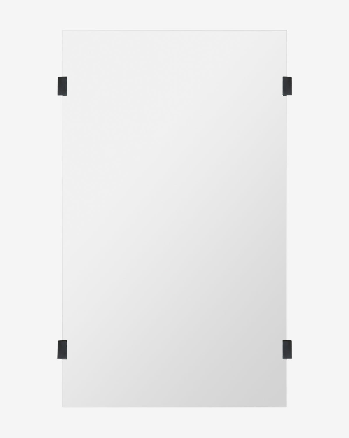 The Ivana Mirror is a rectangular, frameless design mounted vertically with four black corner clips, highlighting modern style against a plain white background by McGee & Co.