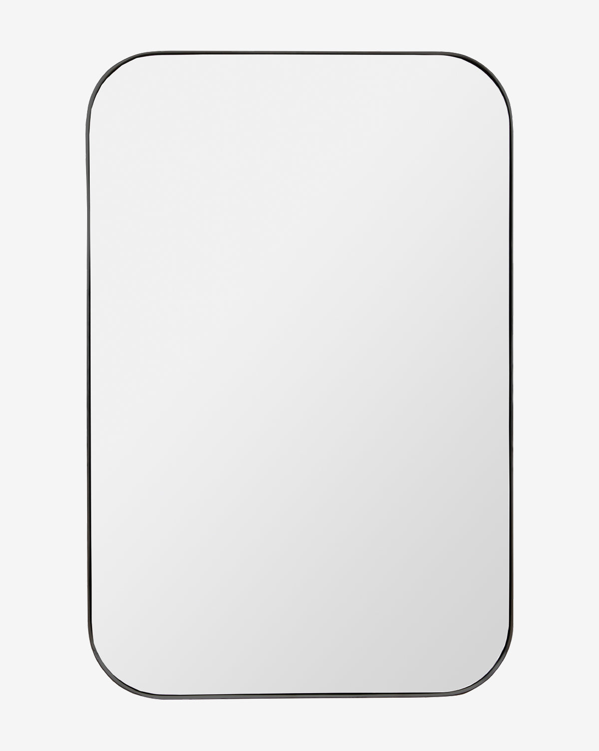 The Jace Inset Rectangle Mirror features shatterproof glass, rounded corners, and a slim black frame, displayed against a plain white background by McGee & Co.