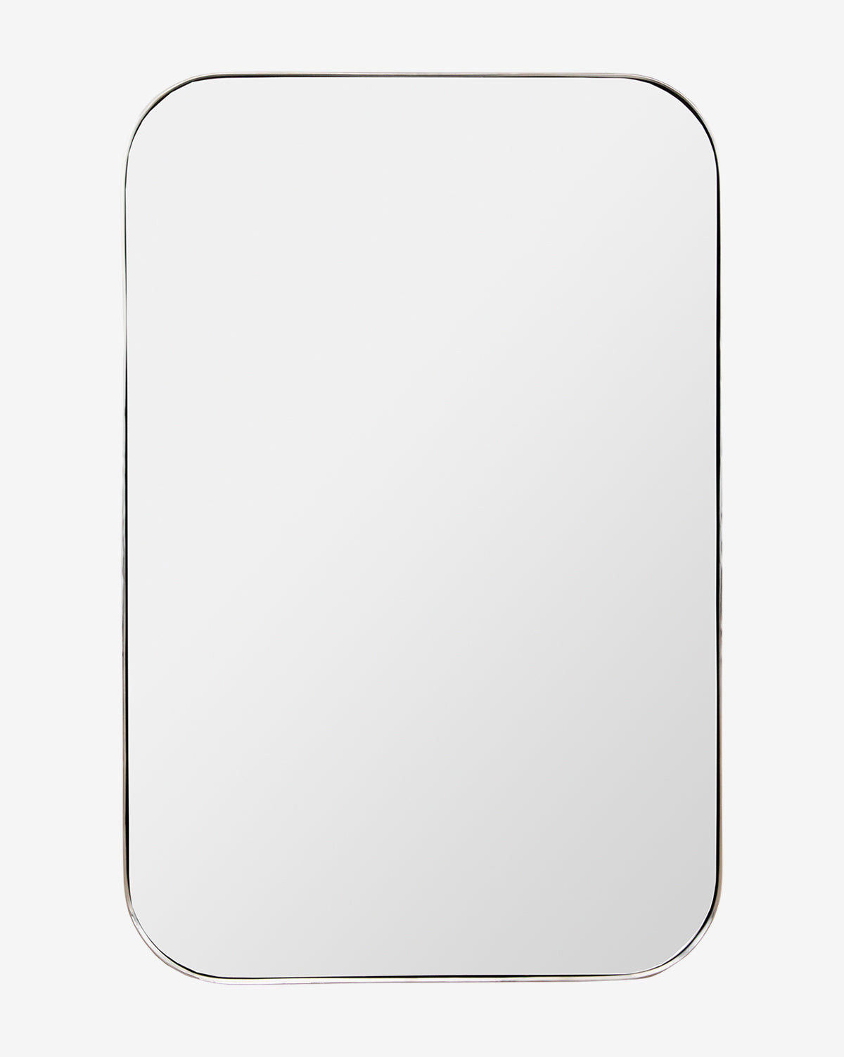 The Jace Inset Rectangle Mirror features rounded corners, a slim metallic frame, and shatterproof glass, shown against a plain white background by McGee & Co.