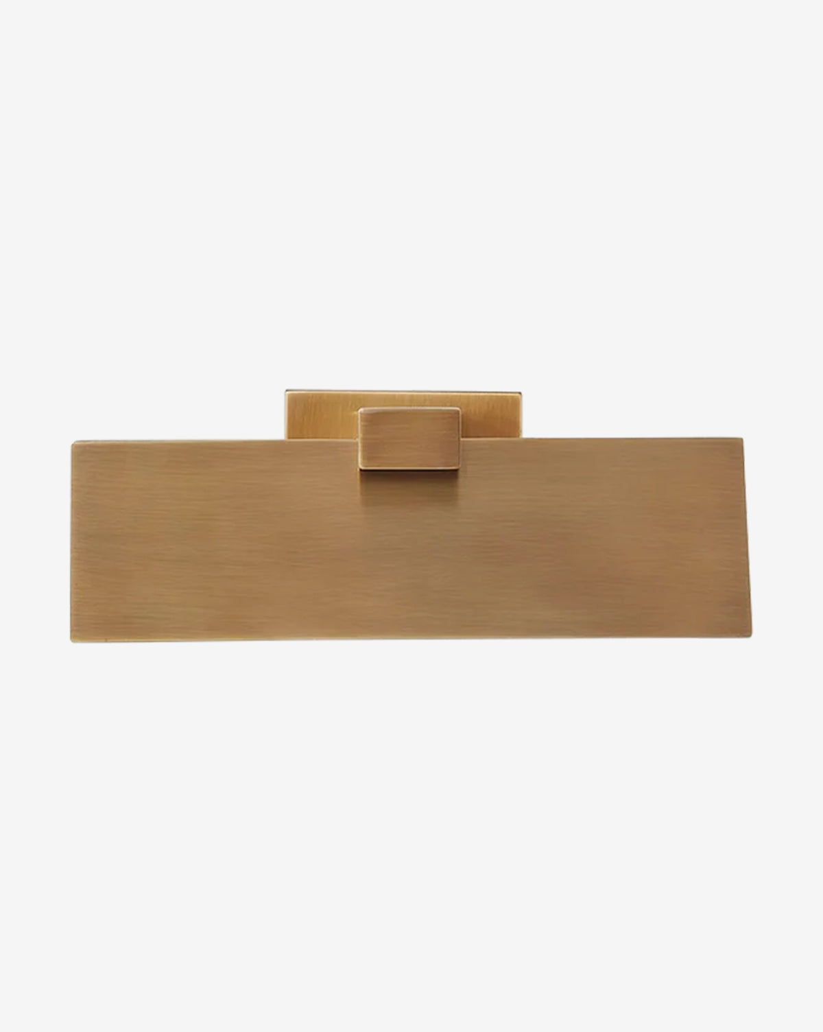 The Lander Wall Sconce features a rectangular, minimalist design with a brushed patina brass finish and mounts on a compact backplate—ideal as a modern wall accent, by McGee & Co.