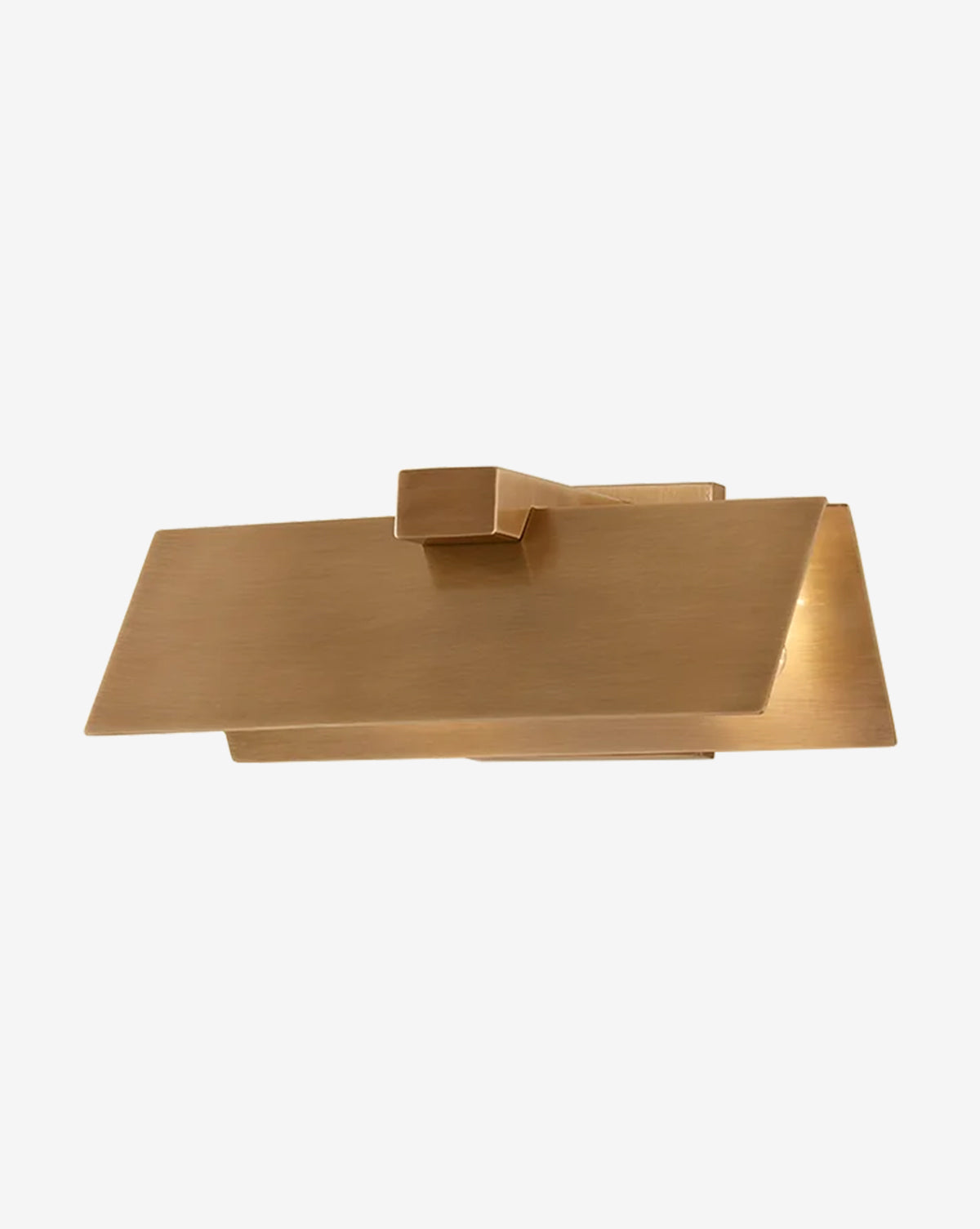 The Lander Wall Sconce features a patina brass finish, an angled rectangular shade, and a compact square mount with a brushed metallic look—ideal for adding contemporary style to any wall, by McGee & Co.
