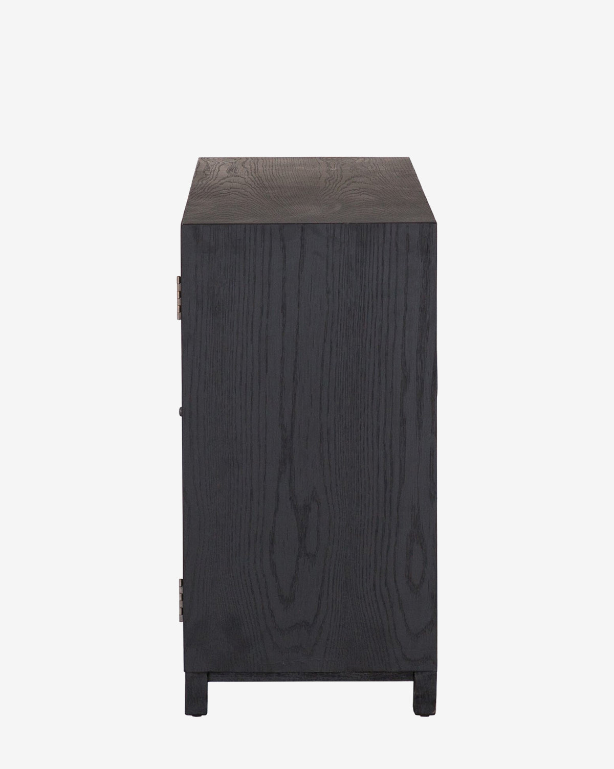 Side view of the Laura Sideboard, a rectangular oak piece with a natural drifted finish, visible wood grain patterns, and short legs, displayed against a plain white background.