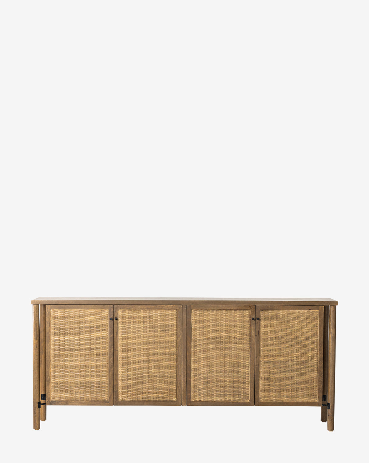 The Lautner Sideboard has four cane-panel cabinet doors and sturdy dowel legs, set against a white background, by McGee & Co.