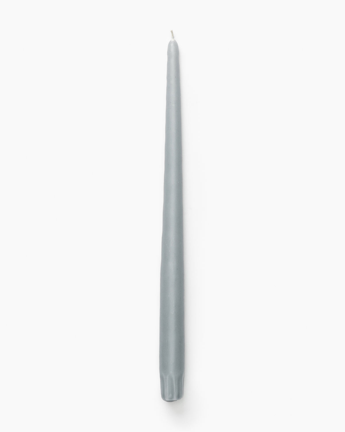 A set of 12 light gray taper candles with modern styling stands upright on a plain white background, ready to add warm candlelight to any setting.