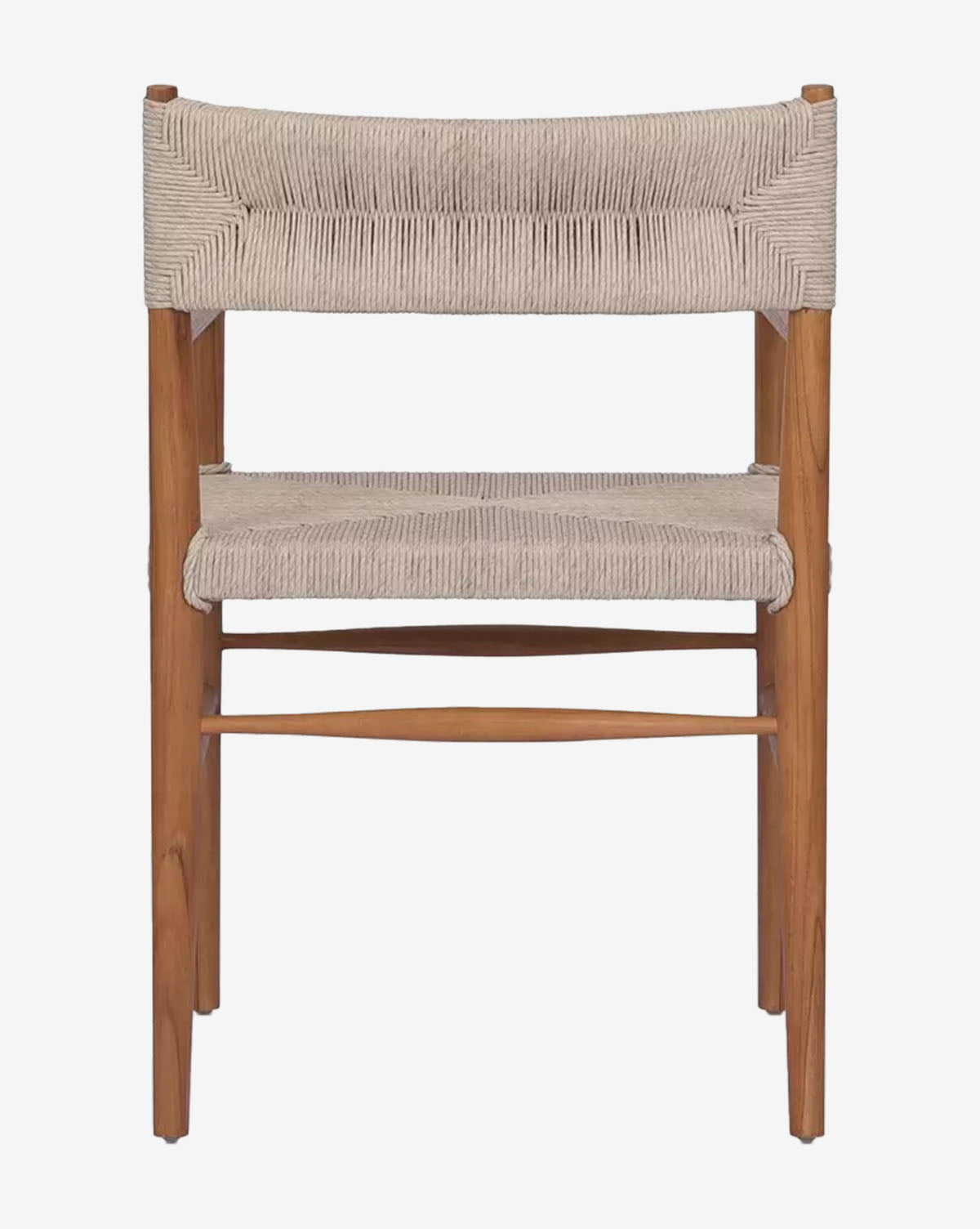 The Lockridge Outdoor Arm Chair features a wooden frame with a natural finish and a woven wicker seat and backrest, shown from the front against a plain white background, by McGee & Co.