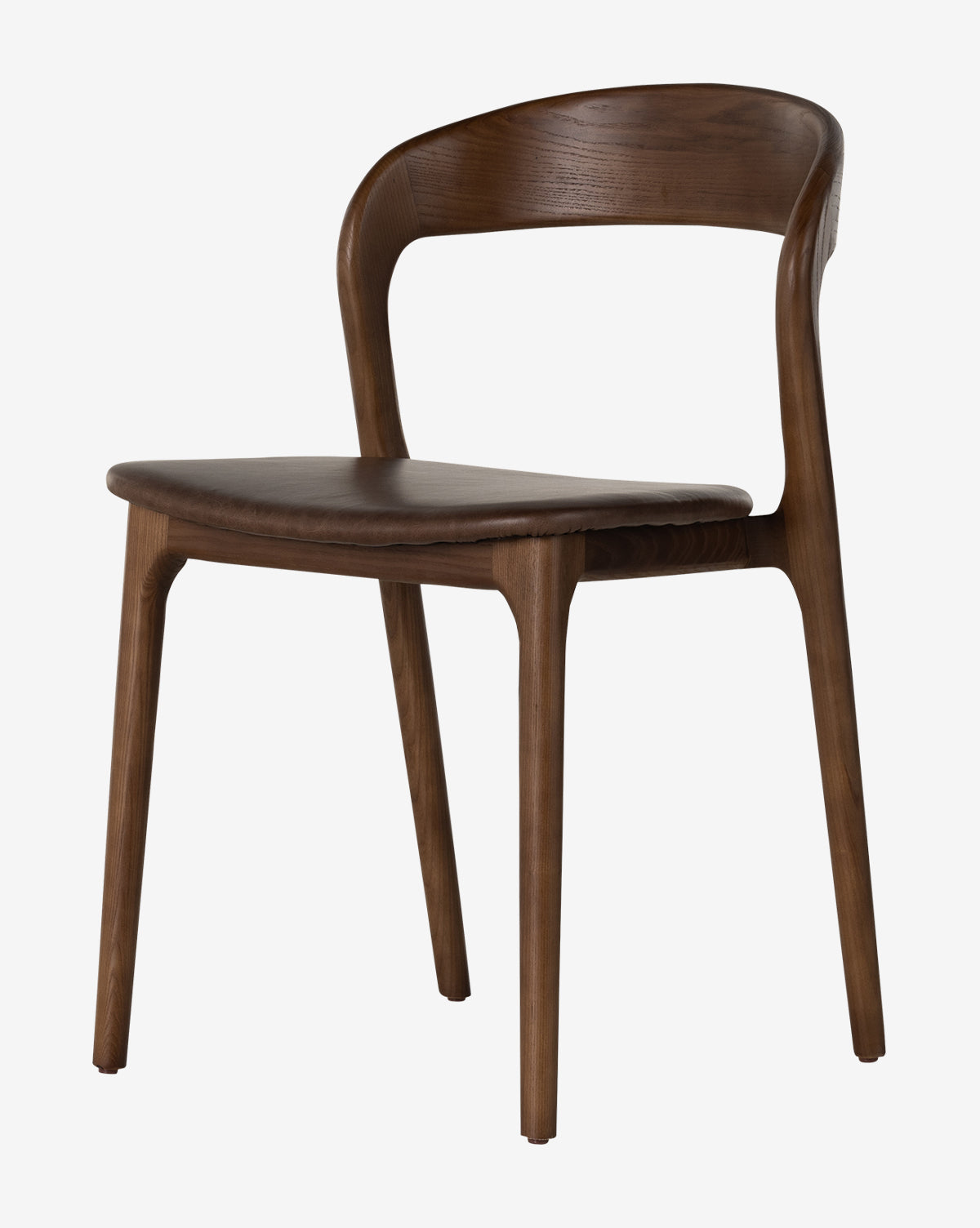 The Lucinda Dining Chair features a curved backrest, four straight legs, and a smooth dark wood finish in a minimalist Scandinavian style, shown against a plain white background by McGee & Co.