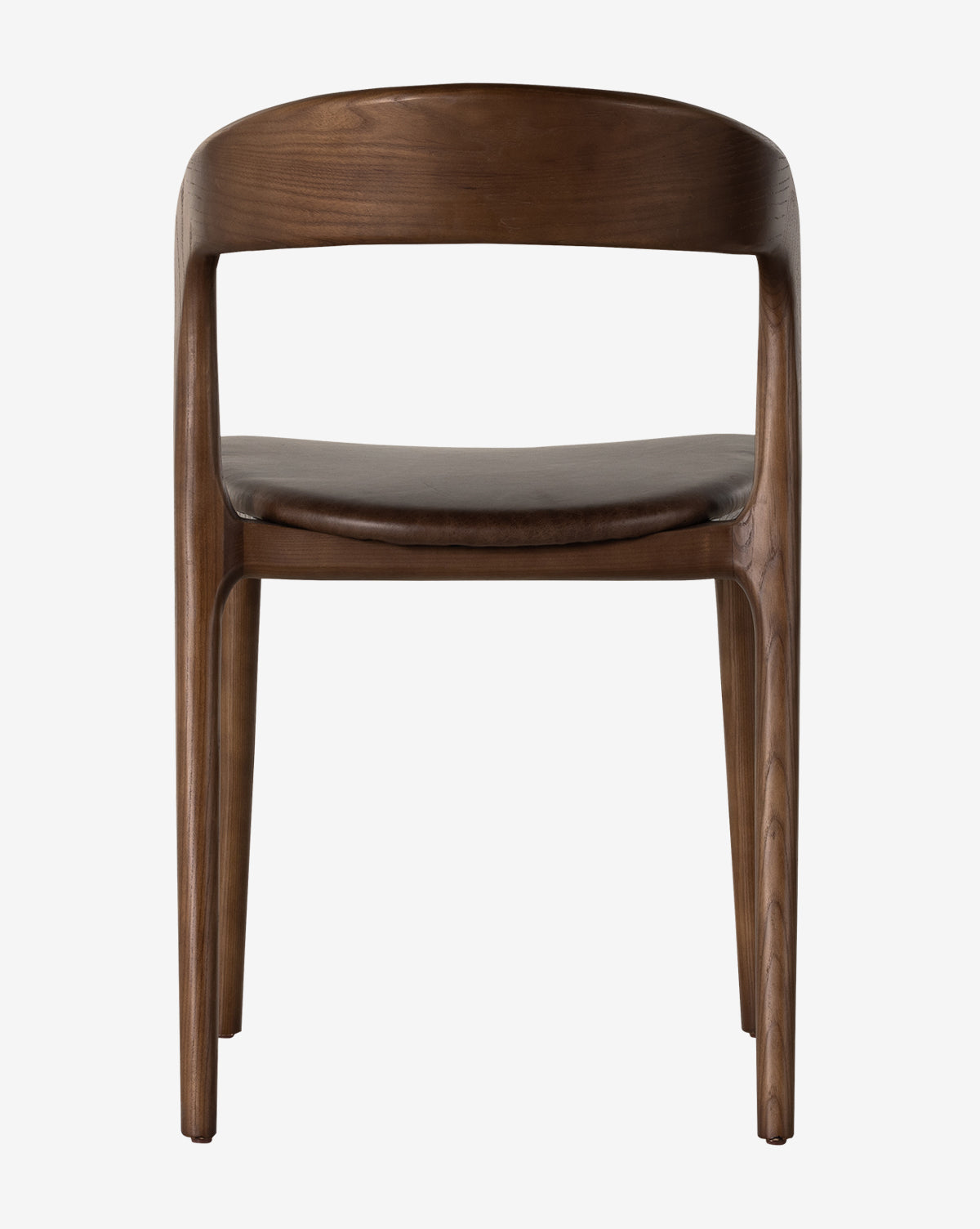 The Lucinda Dining Chair features a dark wood finish, curved backrest, and smooth rounded seat in elegant Scandinavian style, shown from the back against a white background by McGee & Co.