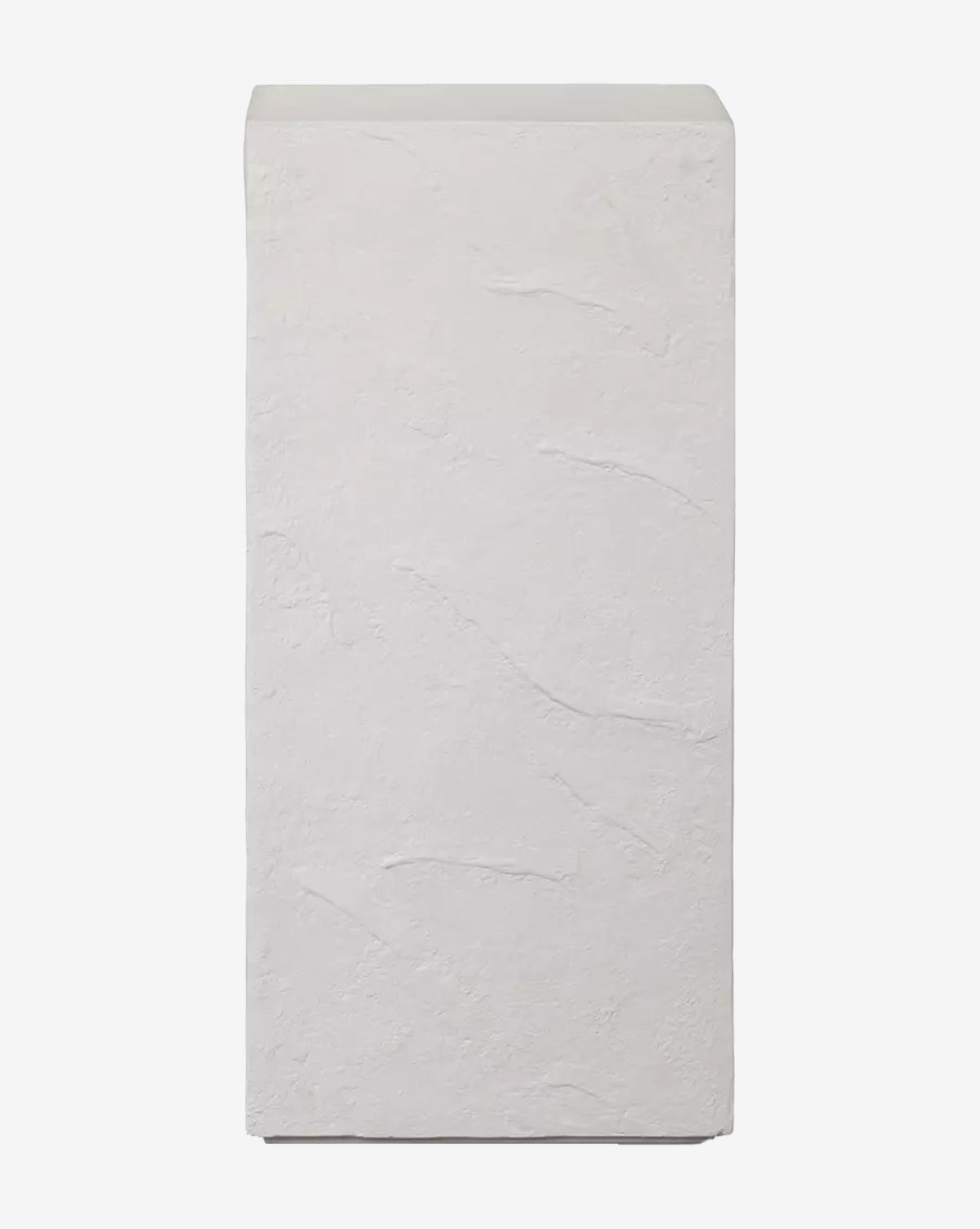 The Maravi Indoor/Outdoor Pedestal is rectangular and white with a textured, stone-like surface, perfect for versatile use indoors or outdoors, shown against a plain white background by McGee & Co.