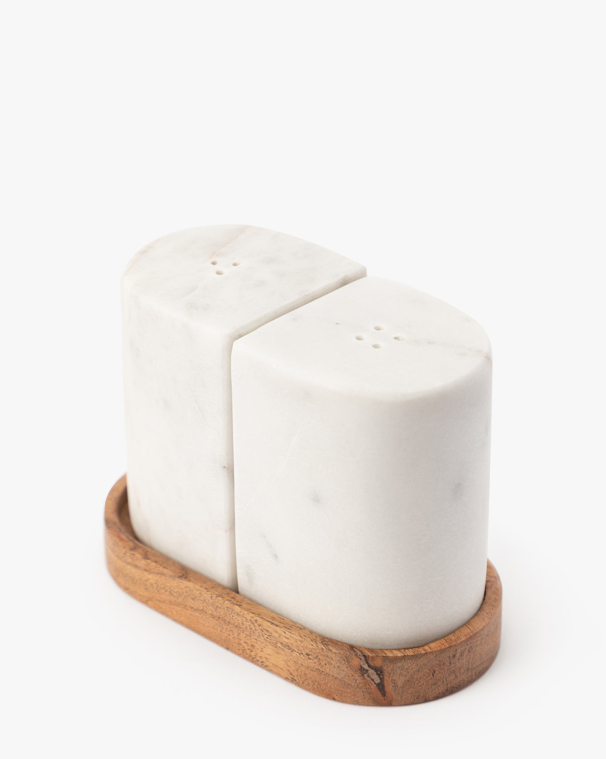 Marble Salt & Pepper Shakers with Wood Tray