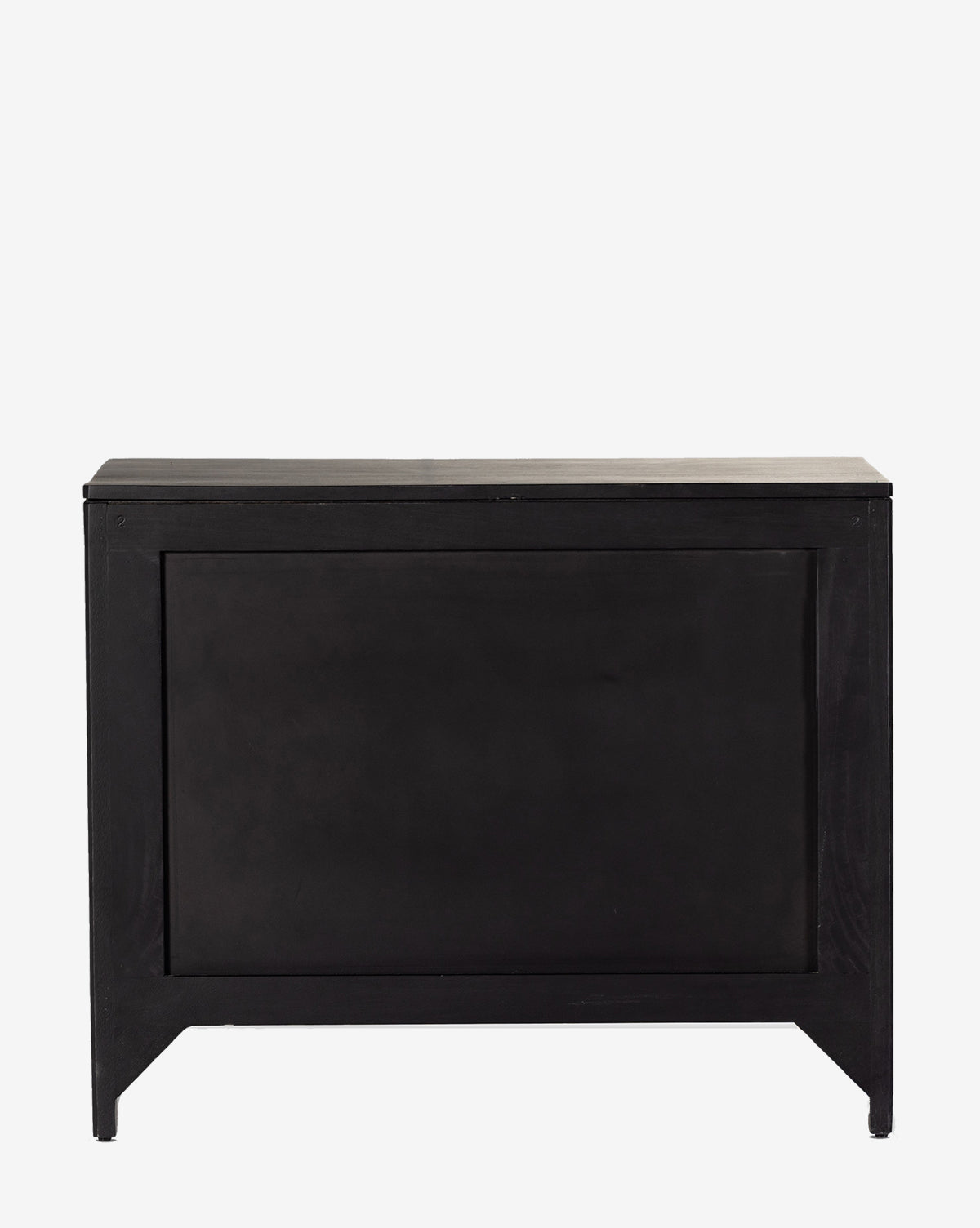 The Margaery Nightstand is a black, solid wood piece with a rectangular shape, flat top, and clean lines, displayed against a white background by McGee & Co.