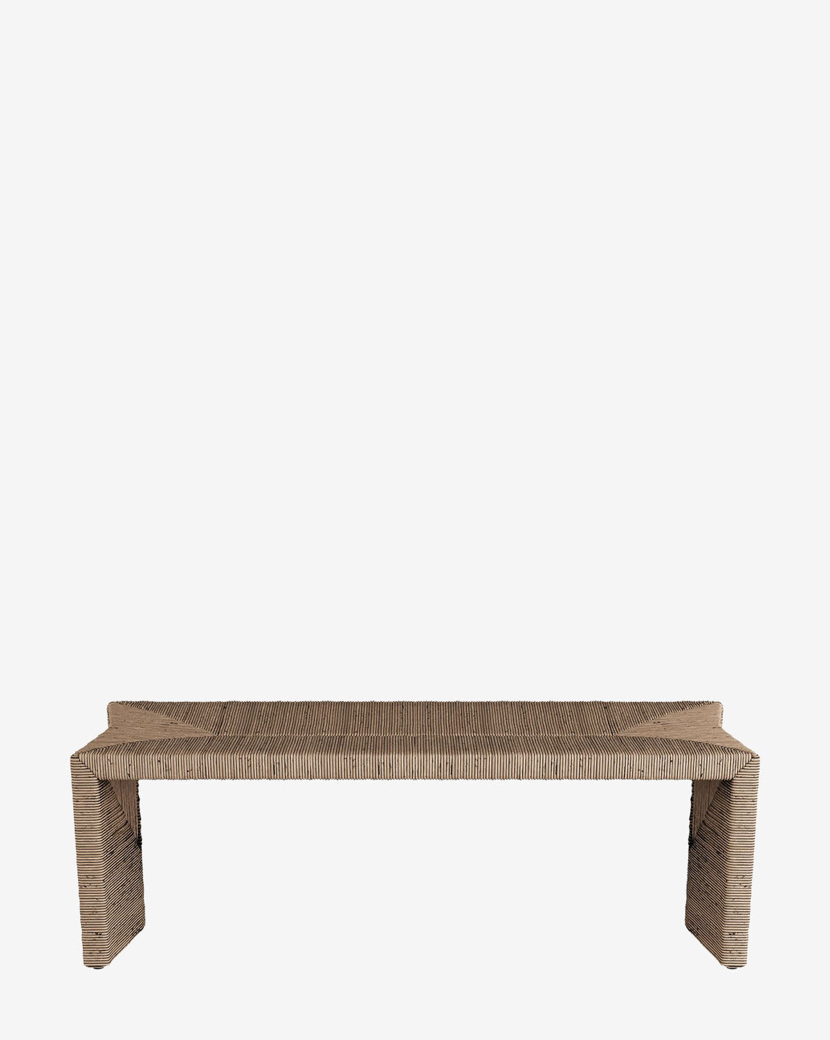 The McCarthy Bench is a minimalist rattan bench with a flat seat, two block-style legs, and woven natural fiber details—ideal for entryway seating, shown against a plain white background by McGee & Co.