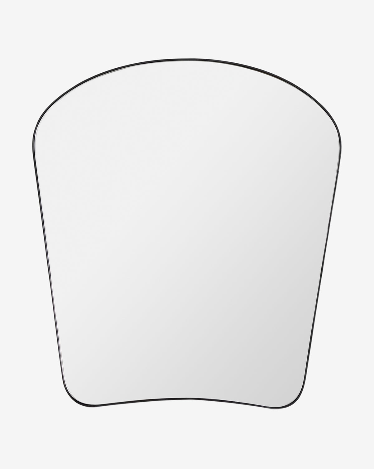 The Meera Iron Mirror is a frameless, irregularly shaped decorative mirror with curved edges and a slightly wider top, displayed against a plain white background by McGee & Co.