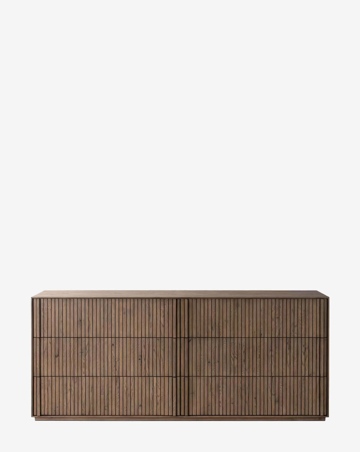 The Murron 6 Drawer Dresser features a modern rectangular design with fluted drawer fronts, soft close drawers, and a smooth top surface. Its minimalist style and sophisticated dark wood finish add elegance to any space, by McGee & Co.