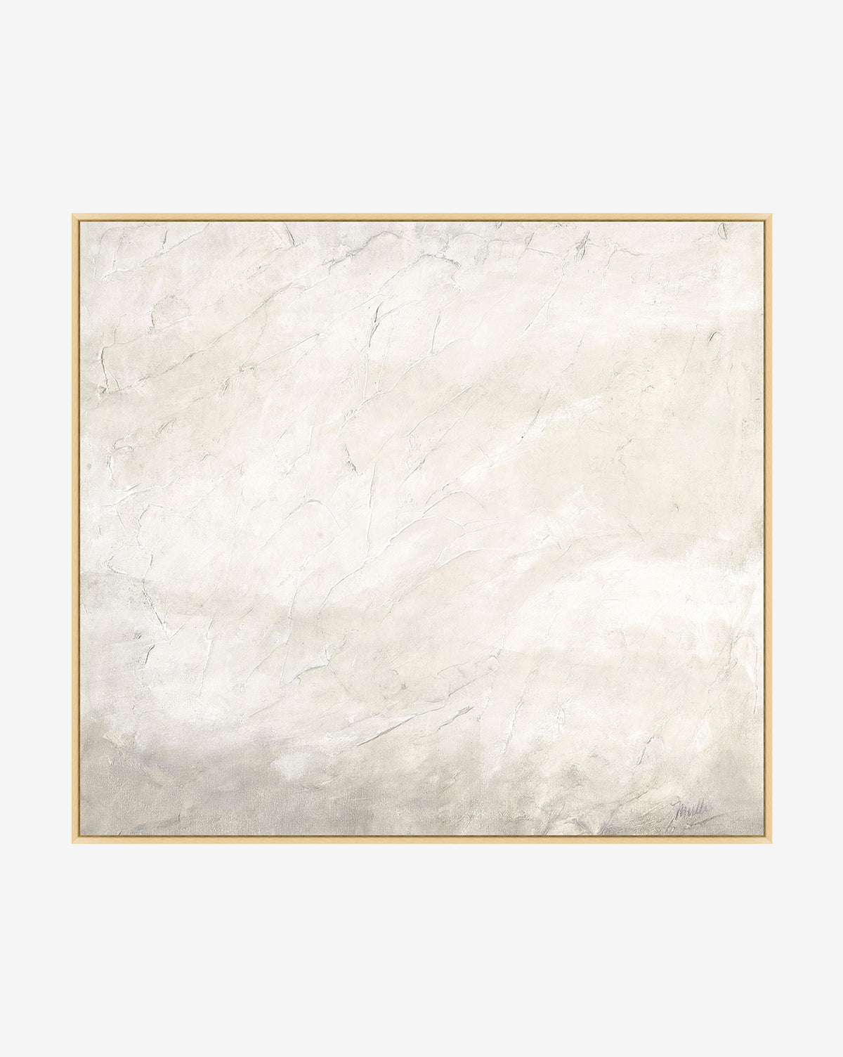 Neutral Square is a minimalist abstract painting featuring textured light beige and off-white tones, reminiscent of plaster or marble, set in a slim light wood frame—perfect as refined neutral wall art.