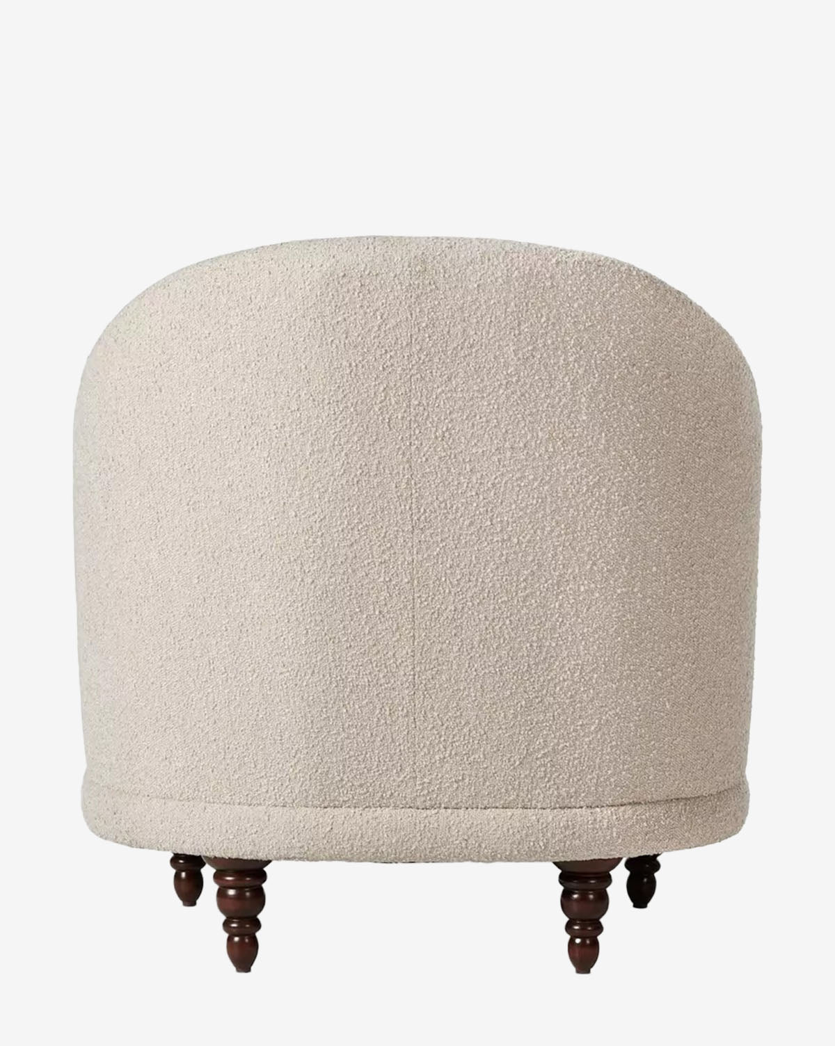The Olivette Slipper Chair features a beige, rounded silhouette with textured fabric, four short turned wood legs, and an armless, undecorated design. Shown from the back against a plain white background by McGee & Co.