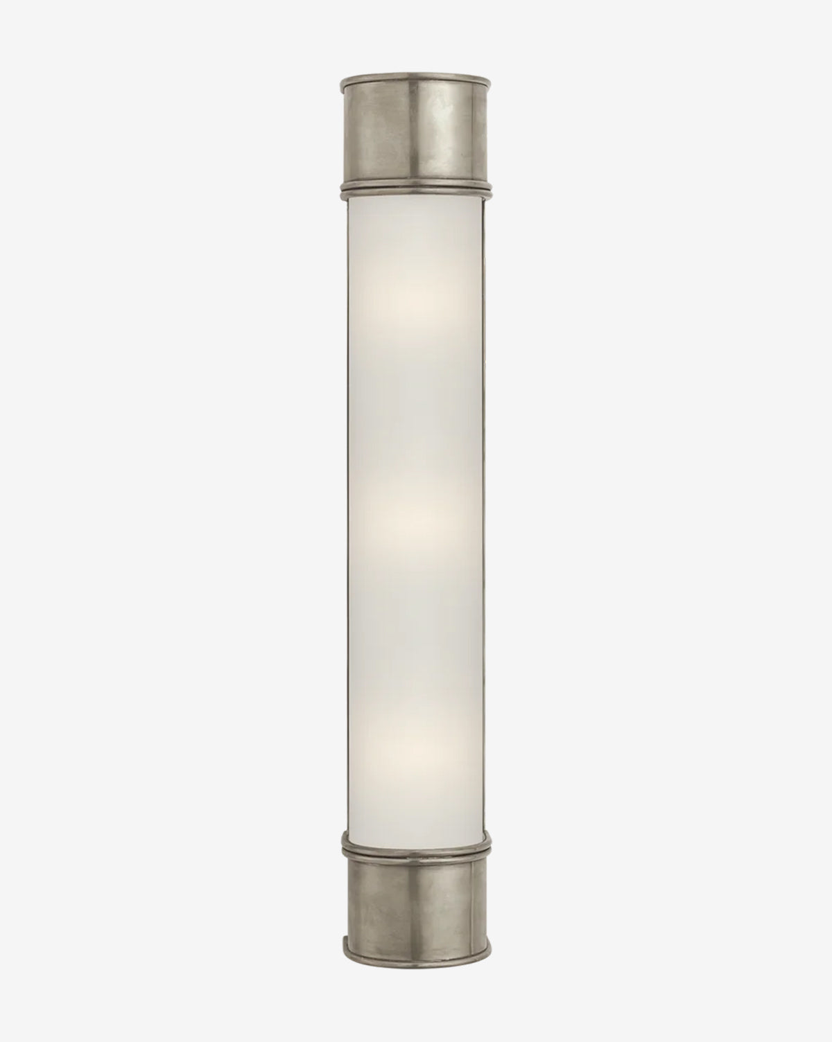 The Oxford Sconce is a wall fixture featuring a cylindrical design with frosted glass and brushed metal accents, offering soft, diffused illumination by McGee & Co.