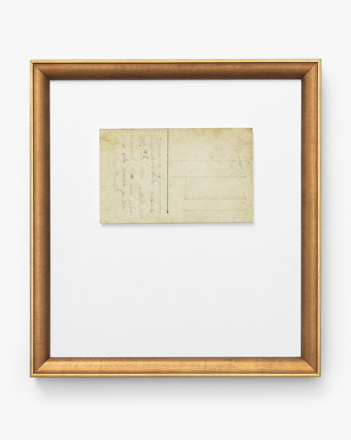 The Post Card Address features a vintage postcard with handwritten text, centered in a gold-finished wood frame that brings classic charm to its nostalgic display against a white background, by McGee & Co.