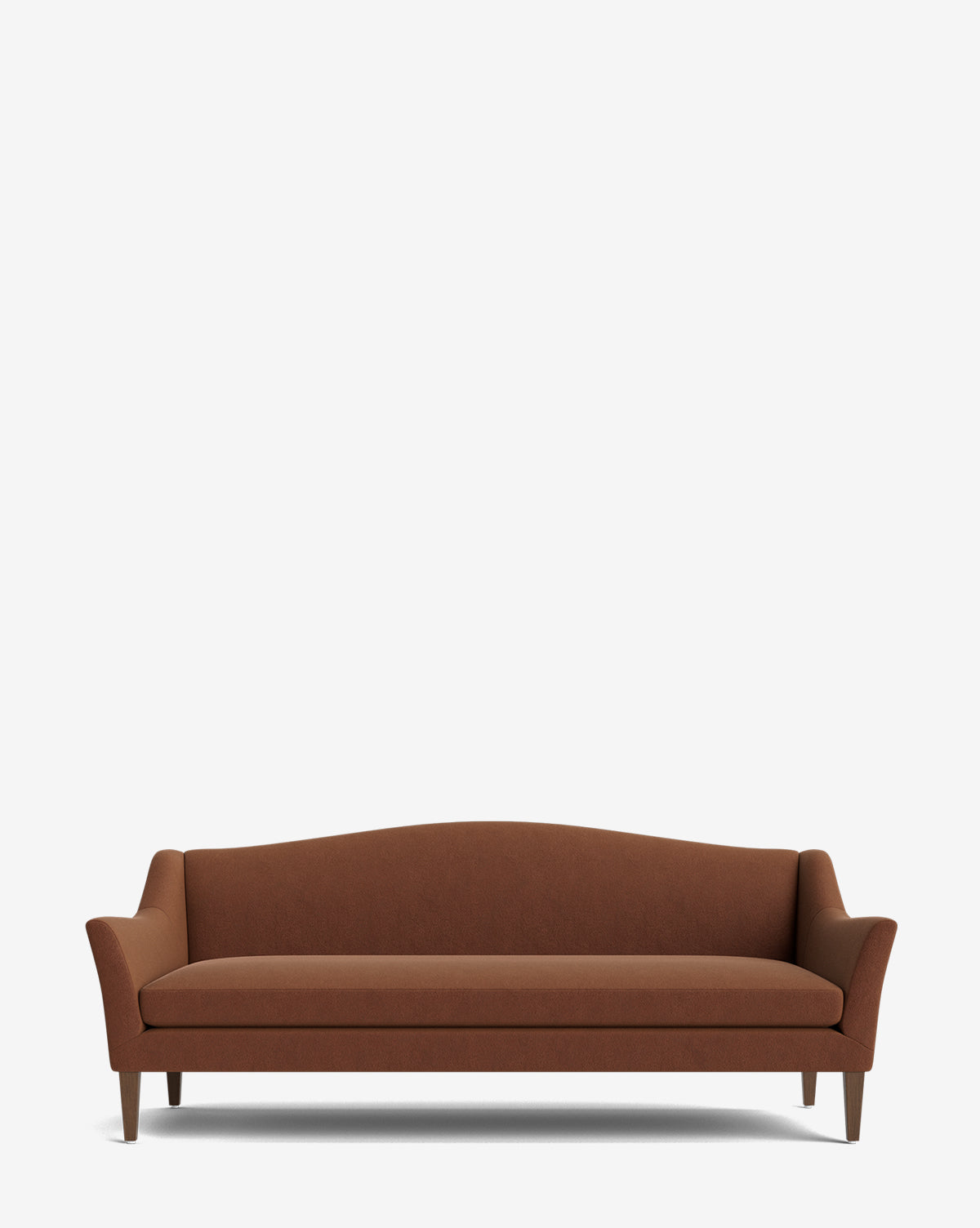 The Prudence Sofa 78 features a classic silhouette with a slightly curved backrest, slim arms, and wooden legs, crafted from high-quality fabrics and set against a plain white background by McGee & Co.