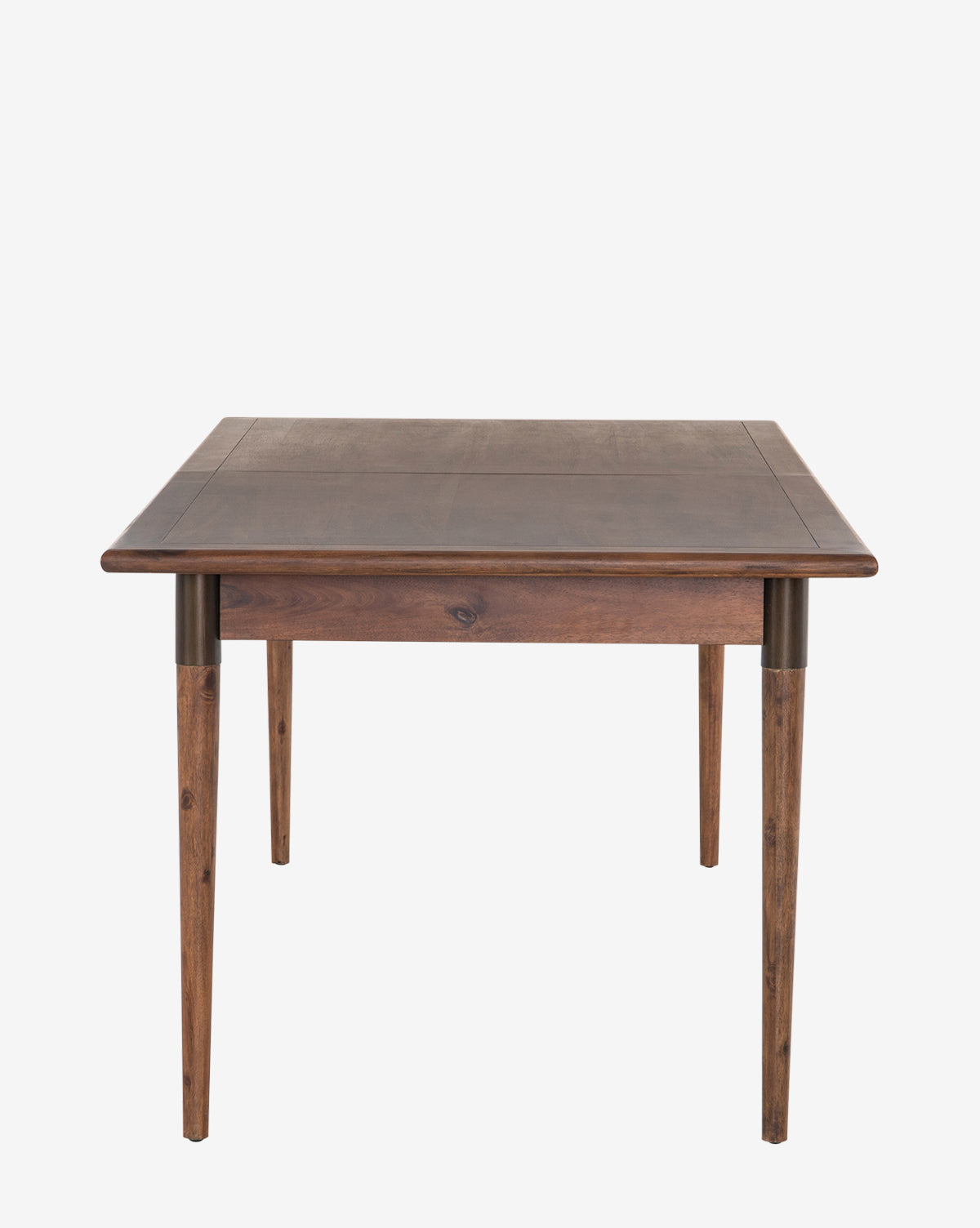 The Redmond Extension Dining Table features four tapered legs and a smooth, dark brown finish, exemplifying Scandinavian style—perfect for any modern dining space. Displayed here against a plain white background by McGee & Co.