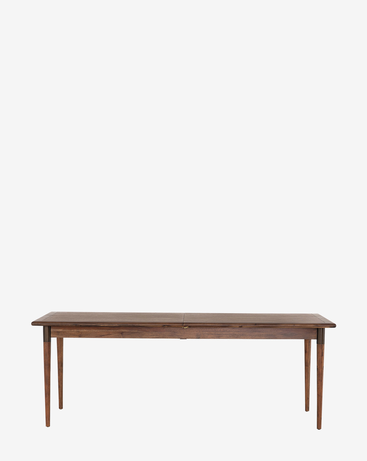 The Redmond Extension Dining Table showcases Scandinavian design with its rectangular dark wood top and slim, tapered legs. Set on a plain white background, it’s ideal for any dining room, by McGee & Co.