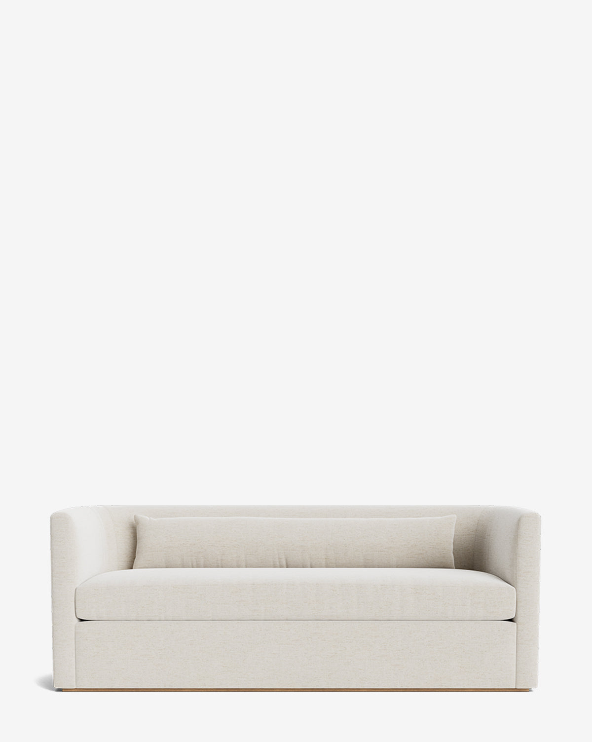 The Reese Sofa (84-96) is a modern, minimalist beige sofa with a single matching back cushion, handcrafted alder wood frame, clean lines, low arms, and down-wrapped cushions—all set against a plain white background by McGee & Co.