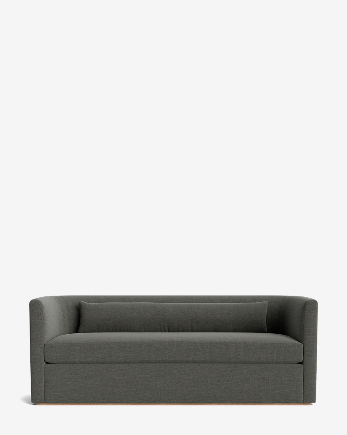 The Reese Sofa (84-96) showcases a modern dark gray upholstered design with low, rounded arms and down-wrapped cushions, set against a plain white background by McGee & Co.