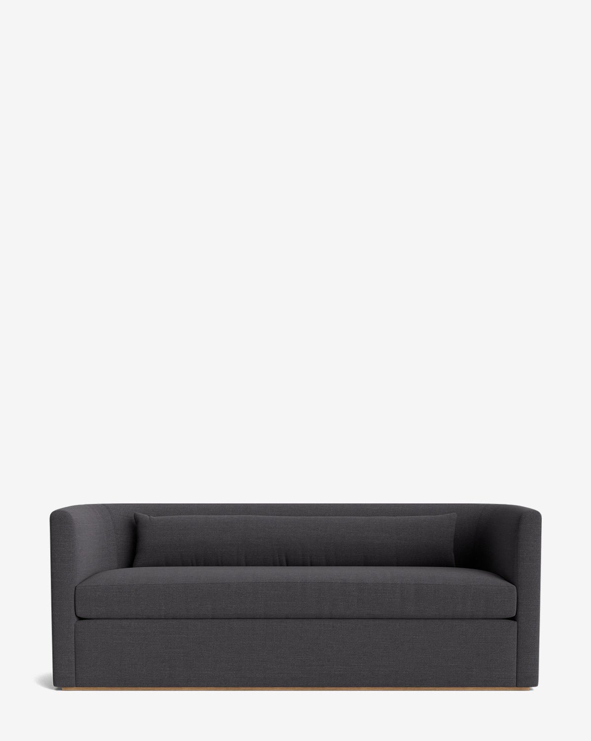 The Reese Sofa (84-96) features a modern dark gray upholstered design with clean lines, a rectangular seat cushion, a handcrafted alder wood frame, and plush down-wrapped cushions, by McGee & Co.