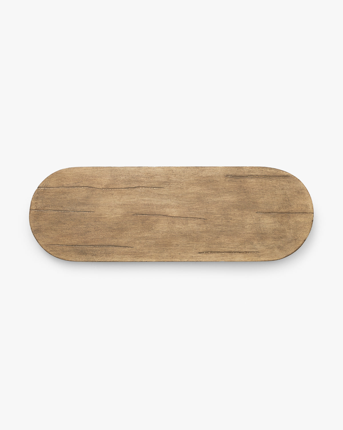 The Rounded Edge Bath Caddy features a flat, oval design with a light brown finish, organic wood texture, visible grain, and smooth rounded edges—ideal for adding rustic charm to your bath against a plain white background.