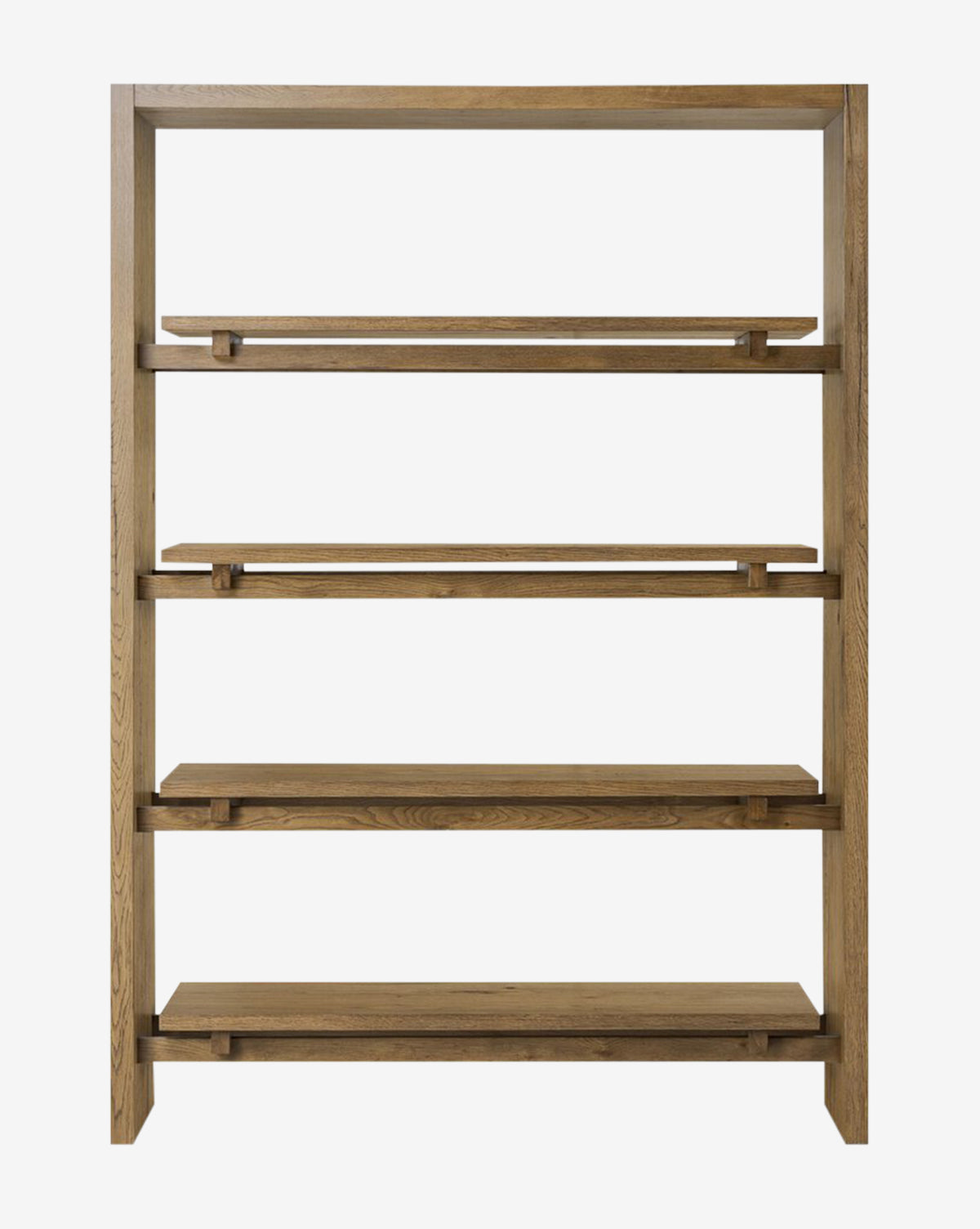 The Selene Bookcase features five evenly spaced shelves and stands empty against a white background, highlighting its clean lines and modern, contemporary style, by McGee & Co.