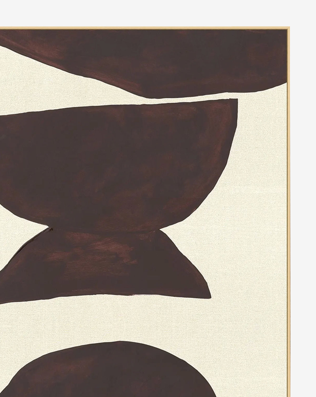 Shapes of Earth 2 is abstract wall art with three large, dark brown semi-oval shapes stacked on a beige background. This minimalist, modern design is ideal as framed artwork for any contemporary space, by McGee & Co.