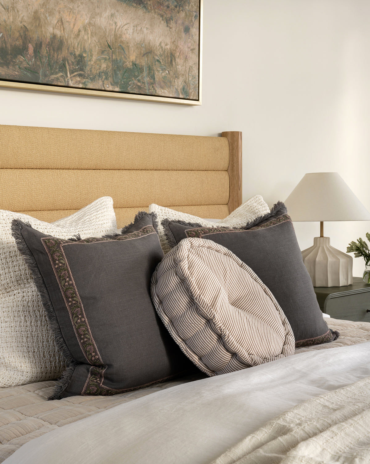 Round Neutral Striped Pillow Cushion