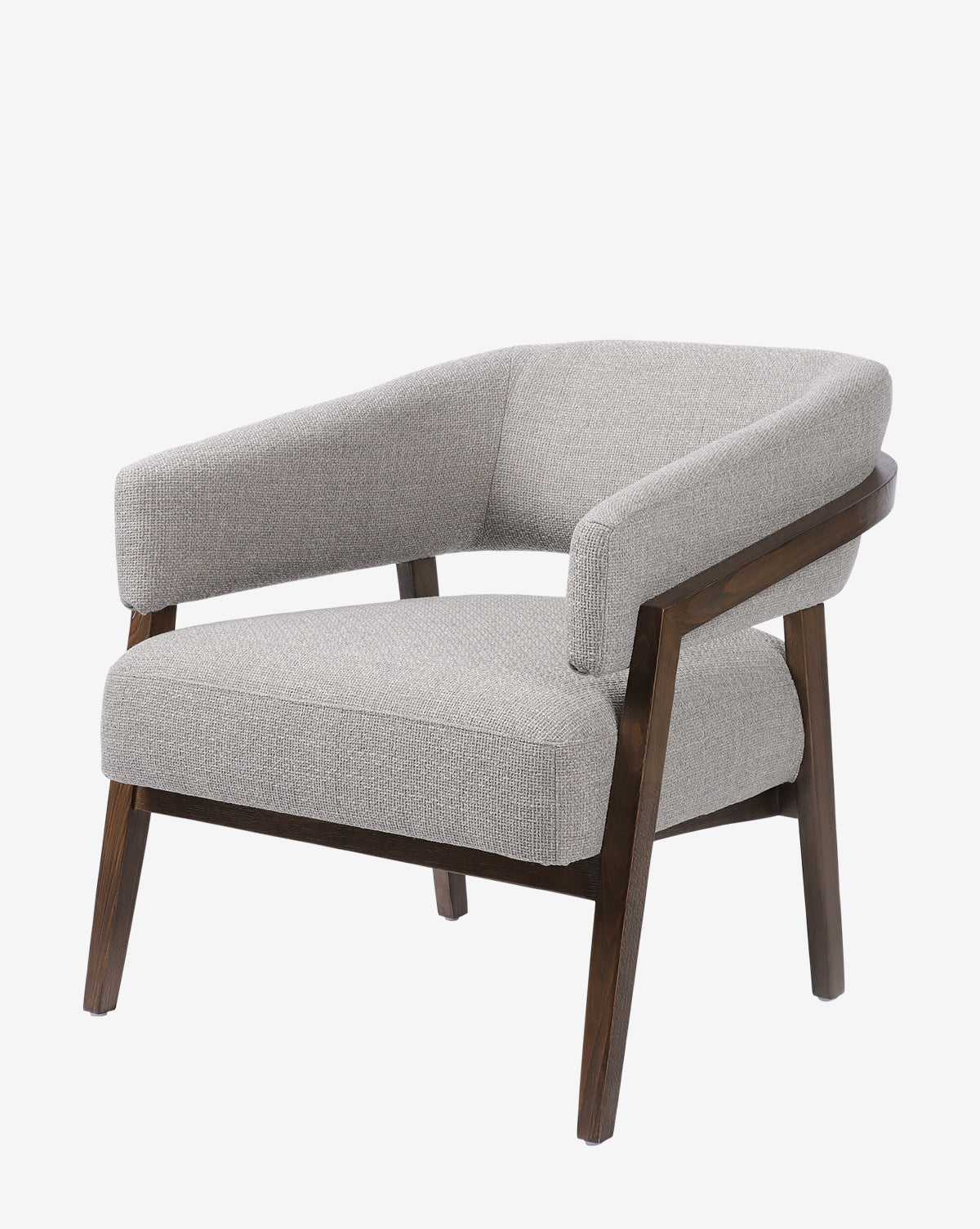 The Stanley Lounge Chair features a light gray upholstered seat and backrest, angled dark wooden legs and frame, and contemporary styling. Set against a plain white background, it brings modern elegance to any space by McGee & Co.