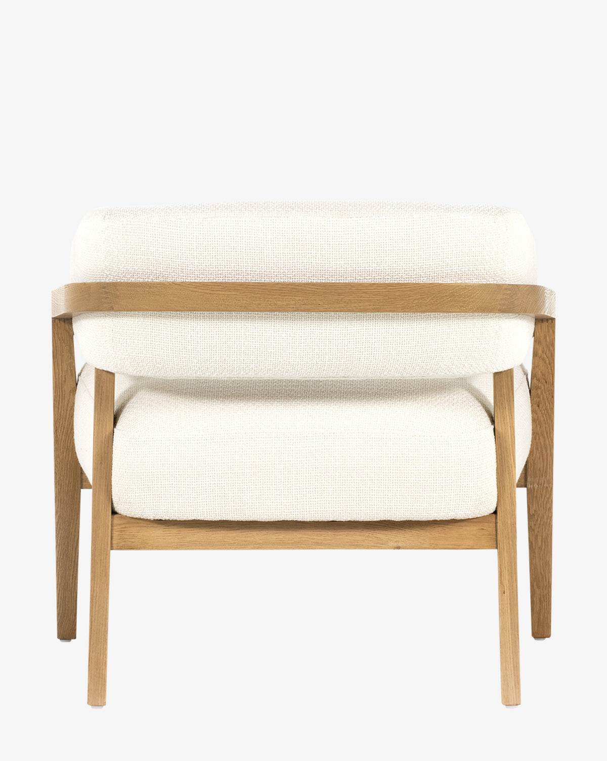 The Stanley Lounge Chair features a light wood frame and off-white upholstered cushions, shown from the front against a plain white background, highlighting its modern, contemporary design by McGee & Co.