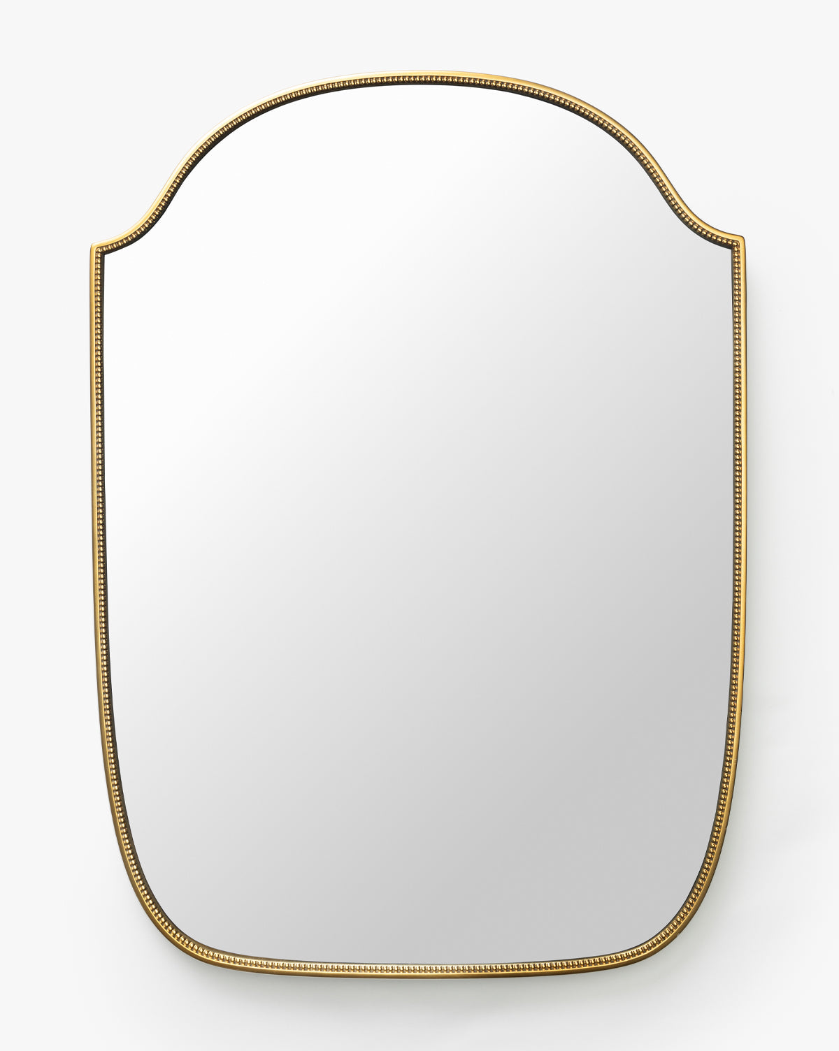 The Sussex Wall Mirror features an ornate gold beaded frame, classic curves at the top, and rounded corners. Its elegant design adds timeless appeal to any space, by McGee & Co.