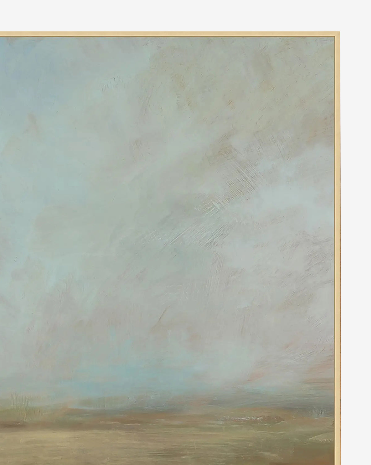 The Meadow View I by Patricia Perron is a minimal giclee on canvas featuring a soft, muted abstract landscape in pale blue and gray above an earthy field. Framed with a thin, light border, it’s ideal framed wall art for modern spaces, by McGee & Co.