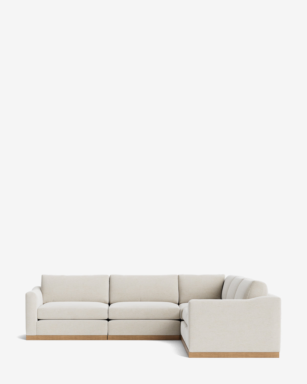 The Vernon Modular L Sectional 117.5 features a modern L-shaped design, light beige upholstery, and a low-profile wooden base, set against a plain white background by McGee & Co.