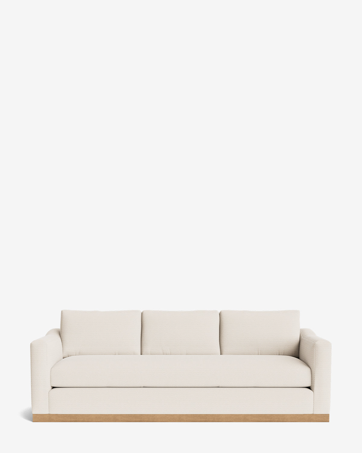 The Vernon Sofa 92 is a modern three-seater with off-white upholstery and an alder wood frame, shown against a plain white background, by McGee & Co.