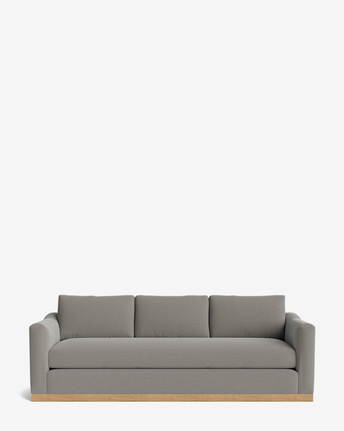 The Vernon Sofa 92 is a modern gray velvet three-seater with an alder wood frame, square arms, and three back cushions, shown on a plain white background by McGee & Co.