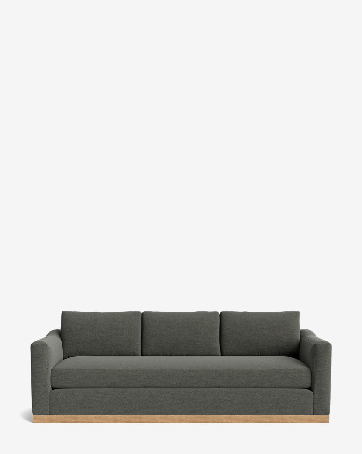 The Vernon Sofa 92 is a modern dark gray velvet sofa with plush cushions, wide armrests, and an alder wood frame, shown against a plain white background by McGee & Co.