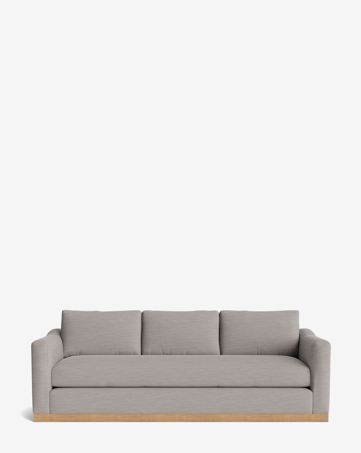 The Vernon Sofa 92 features a modern design in light gray, with square arms, three back cushions, and an alder wood frame, set against a plain white background by McGee & Co.
