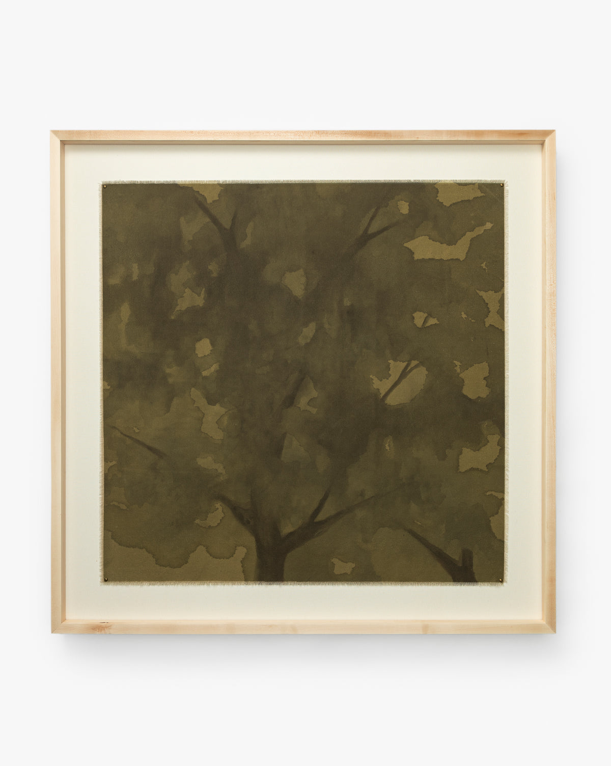 “Viewpoint” by Britney Schulz is a framed, museum-quality canvas featuring an abstract rendering of green and brown tree branches and leaves, evoking a tranquil forest scene by McGee & Co.