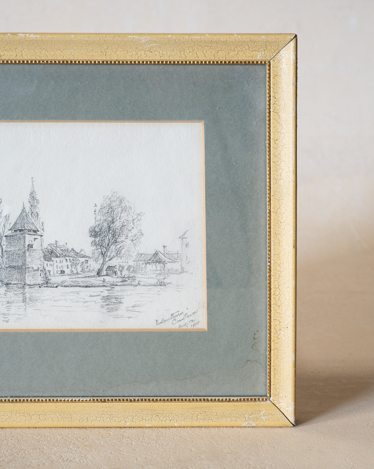 Vintage Waterfront Town Sketch