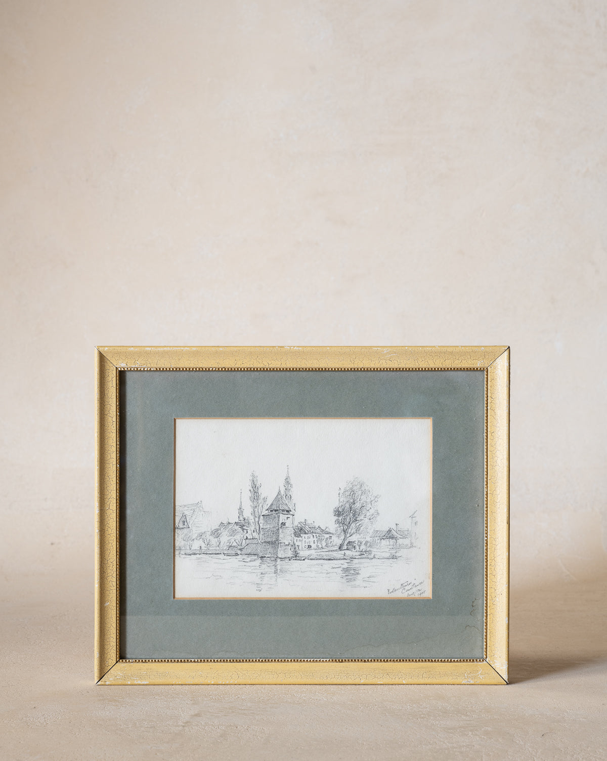 Vintage Waterfront Town Sketch