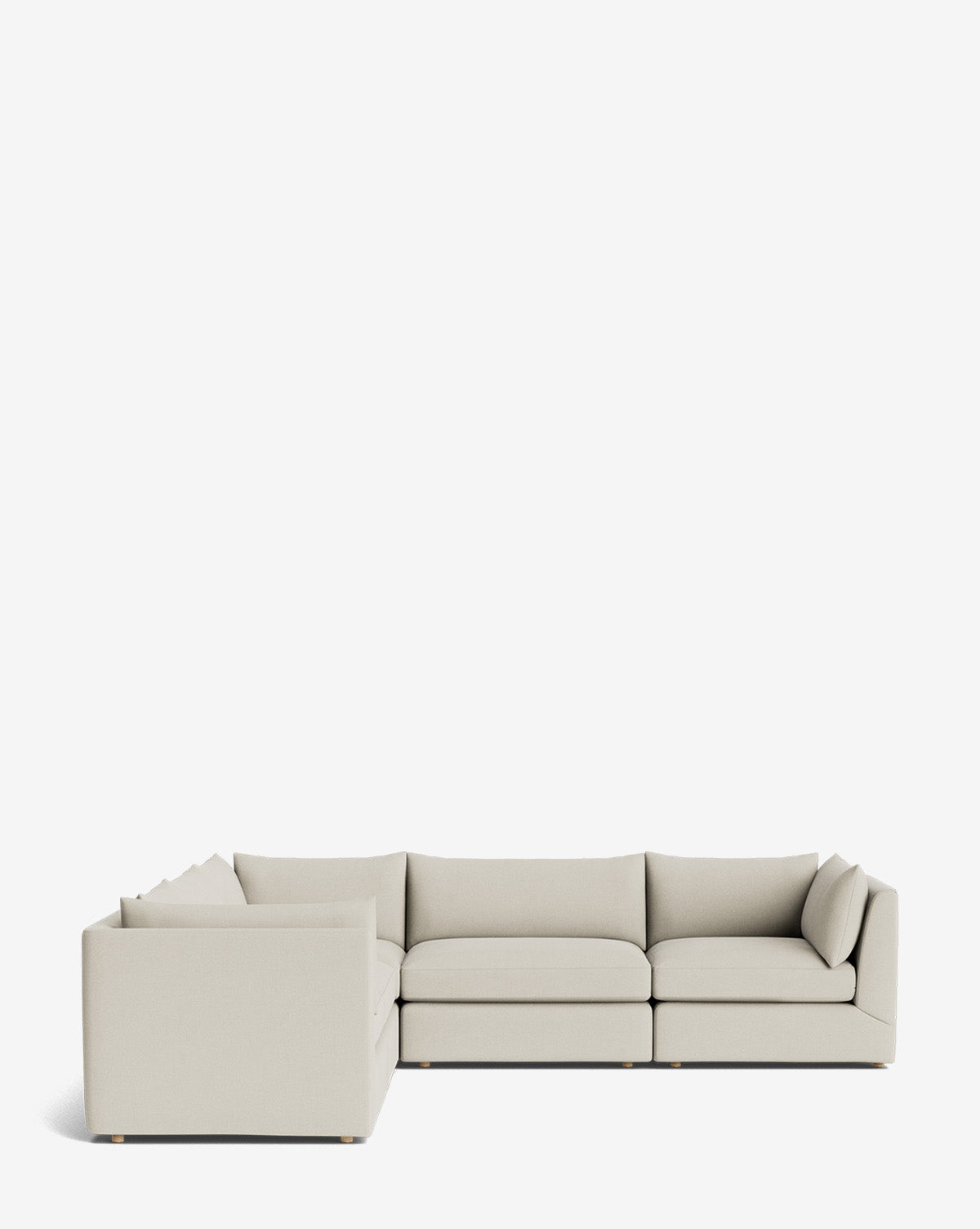 The Vivienne Modular L Sectional features a modern beige design with clean lines and plush cushions, made from high-quality fabric, shown against a plain white background, by McGee & Co.