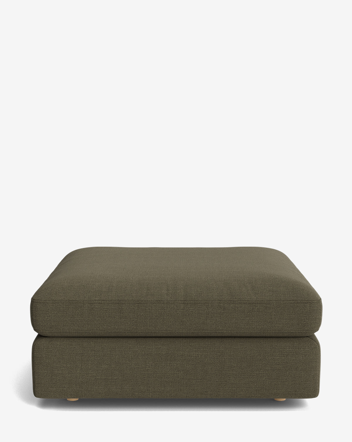 The Vivienne Modular Ottoman is a rectangular piece in olive green, featuring a cushioned top and low wooden feet, displayed against a plain white background by McGee & Co.