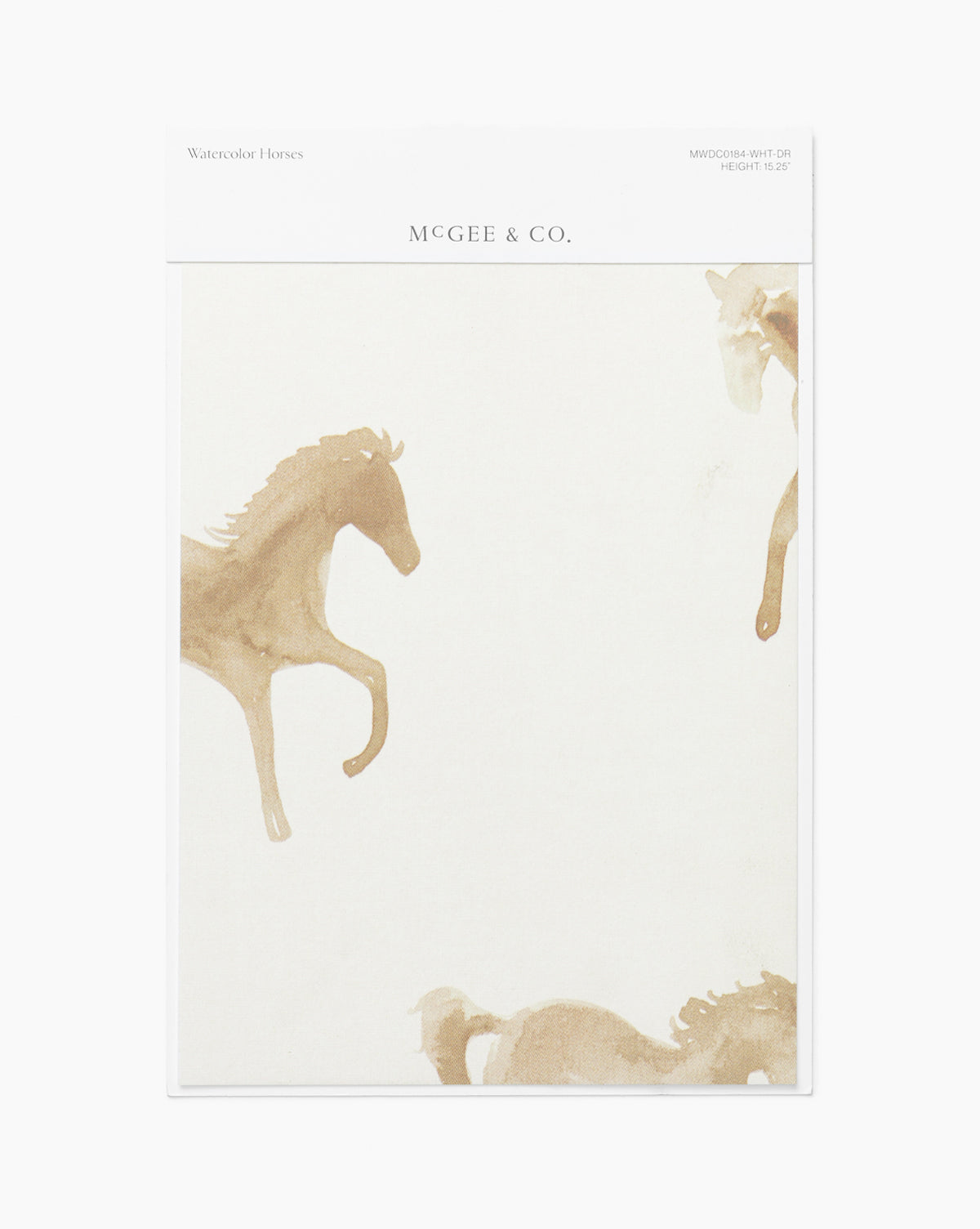 Certainly! Here’s your revised description, blending the exact string McGee & Co. at the end: --- A notepad with a white background and minimalist tan horse designs along the sides, inspired by the Watercolor Horses Wallpaper Swatch from York Wallcoverings. McGee & Co.